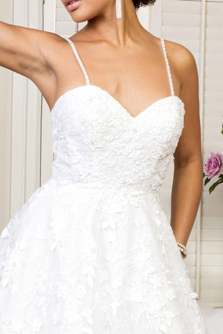 Simple Long Spaghetti Strap Floral Mesh Wedding Gown