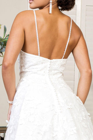 Simple Long Spaghetti Strap Floral Mesh Wedding Gown
