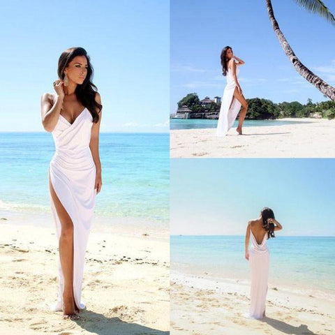 Weißes Satin-Brautkleid mit transparentem Rücken und Seitenschlitz 