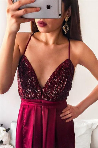 Simple Shining Sequins Applique Halter Prom Dresses Split Mermaid Sleeveless Chic Evening Dresses