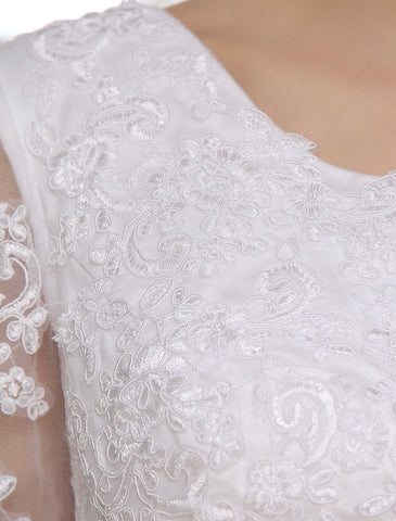 Tuyuku Simple Wedding Dresses Short Lace Applique Illusion Half Sleeve Tea Length Bridal Dress Exclusive