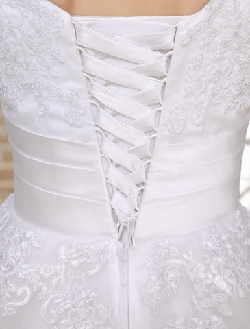 Tuyuku Simple Wedding Dresses Short Lace Applique Illusion Half Sleeve Tea Length Bridal Dress Exclusive
