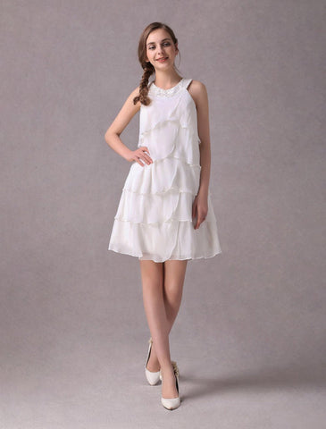 Simple Wedding Dresses Ivory Chiffon Cocktail Party Dress Beaded Tiered A Line Halter Short Bridal Dress Exclusive