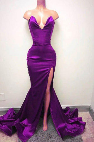 Sleeveless Sweetheart Front-Split Chic Sweep-Train Formal Dresses