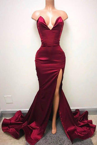 Sleeveless Sweetheart Front-Split Chic Sweep-Train Formal Dresses