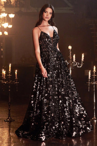 Spaghetti Strap Emebellished Long Prom Dress