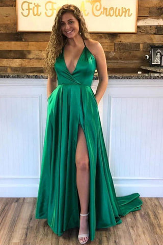 Spaghetti-Straps Shiny Royal Blue Formal DressesSplit Chic V-Neck Princess Evening Party Gowns Online