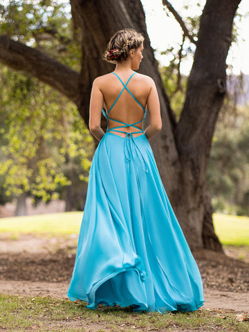 A-Linien-Ballkleid aus Chiffon mit geradem Ausschnitt und bodenlangem Rücken