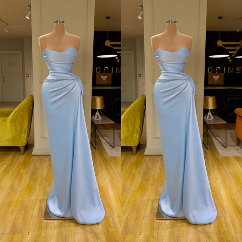 Stunning Cross Light Blue Soft-pleated Long Prom Dress Sweetheart