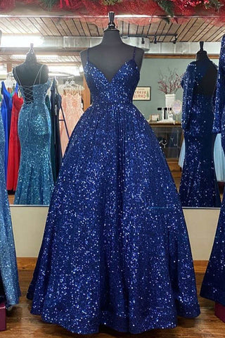 Stunning Pink Sequins A-Line Long Prom Dress
