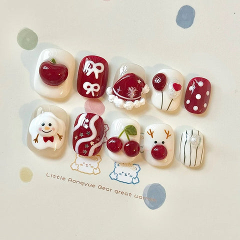 Melted Snowman Christmas NailCarefully designed pure handmade press-on gel nails