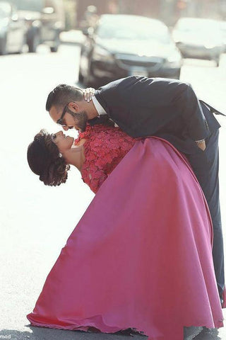 Gorgeous Satin Off Shoulder Long Sleeves Prom Dresses with Appliques