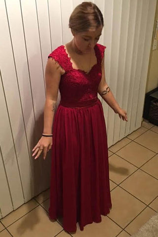 Chiffon Beaded Simple A-line Cap Sleeve Long Bridesmaid Dresses on line