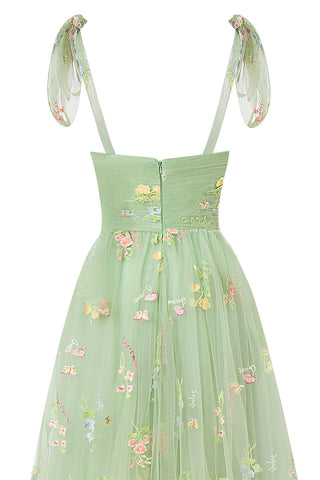 Sweetheart Neck Floor Length Tulle Embroidery Floral Prom Dress