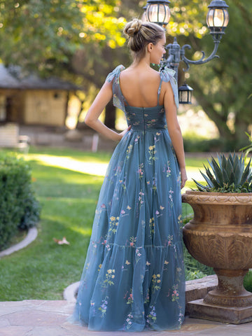 Sweetheart Neck Floor Length Tulle Embroidery Floral Prom Dress