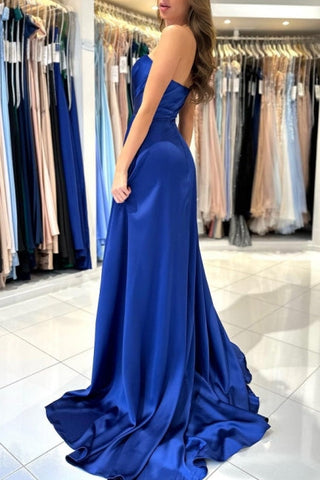 Sweetheart Modest Long Royal Blue Sleeveless Evening Prom Dresseses With Split Online