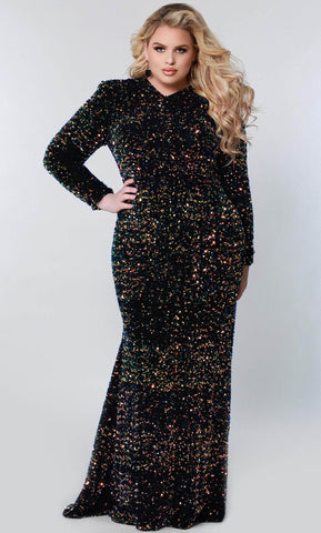 Long Sleeve V-neck Evening Gown