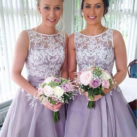 Most Popular Organza Bateau Off Shoulder Lace Short Bridesmaid Dresses