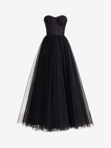 A-Linien-Ballkleid aus Tüll mit Herzausschnitt und Schlitz