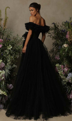 Tulle Ruffled A-Line Slit Gown