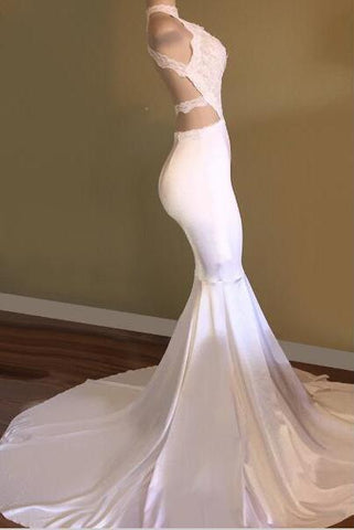 Trendy White Mermaid High-Neck Sleeveless Formal Dresses