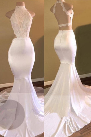 Trendy White Mermaid High-Neck Sleeveless Formal Dresses