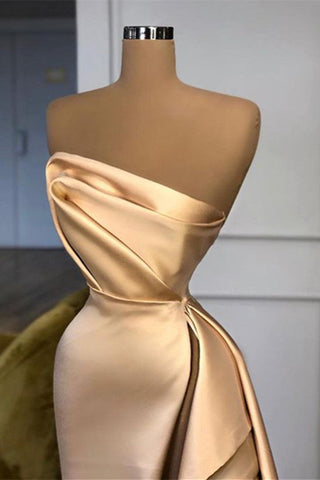 UniqueChampagne Prom Dress Side Split Evening Ball Dresses Long
