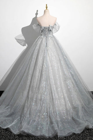 A-Line Off the Shoulder Tulle Prom Dress, Lovely Corset Floor Length Party Dress