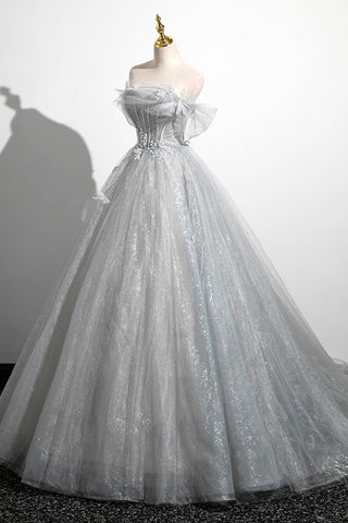 A-Line Off the Shoulder Tulle Prom Dress, Lovely Corset Floor Length Party Dress