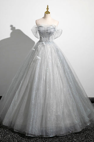 A-Line Off the Shoulder Tulle Prom Dress, Lovely Corset Floor Length Party Dress