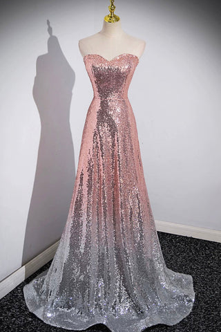 Langes Ballkleid im Meerjungfrauen-Stil mit Pailletten, funkelndes Abendkleid mit herzförmigem Ausschnitt und Ombré-Muster