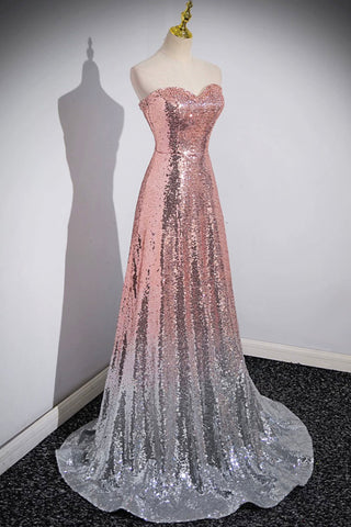 Langes Ballkleid im Meerjungfrauen-Stil mit Pailletten, funkelndes Abendkleid mit herzförmigem Ausschnitt und Ombré-Muster