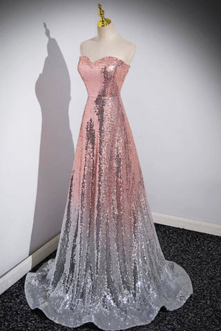 Langes Ballkleid im Meerjungfrauen-Stil mit Pailletten, funkelndes Abendkleid mit herzförmigem Ausschnitt und Ombré-Muster