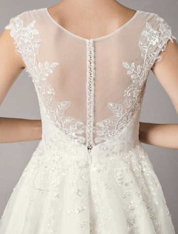Vintage Wedding Dresses Short Lace Tulle Sequin Tea Length Ivory Bridal Dress