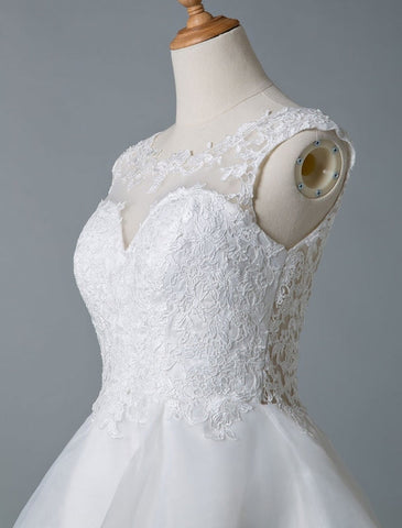Wedding Dresses 2021 A Line Jewel Neck Sleeveless Natural Waist Tulle Short Bridal Dress