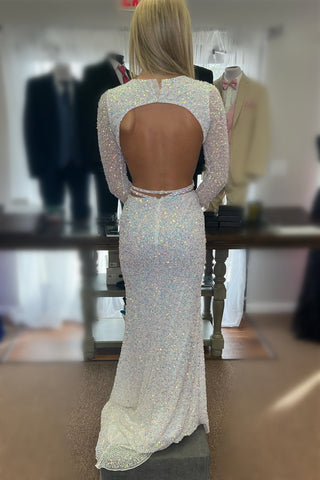 Pailletten Meerjungfrau Lange Ärmel Cut-Out Langes Ballkleid