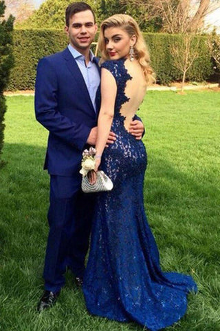 Mermaid Lace Backless Floor-Length Long Prom Dresses