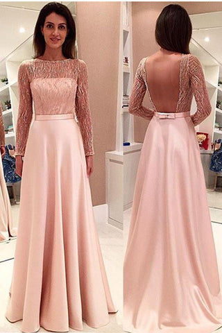 Glamouröses langärmliges A-Linien-Spitzenkleid mit rückenfreiem Abschlussballkleid 